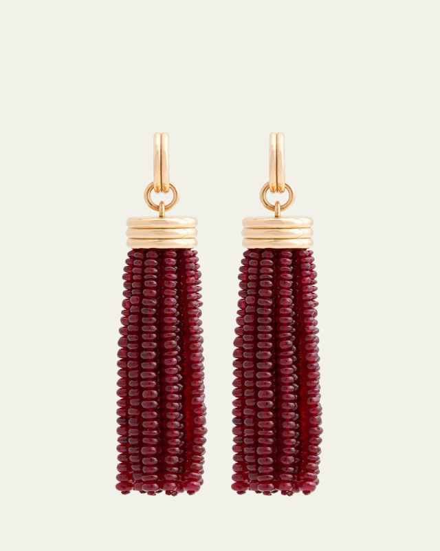 18K Yellow Gold Triple Tassel Ruby Rondelles Earrings